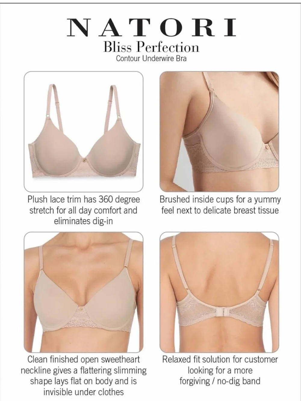 Natori Beige Lace-Trim T-Shirt Bra